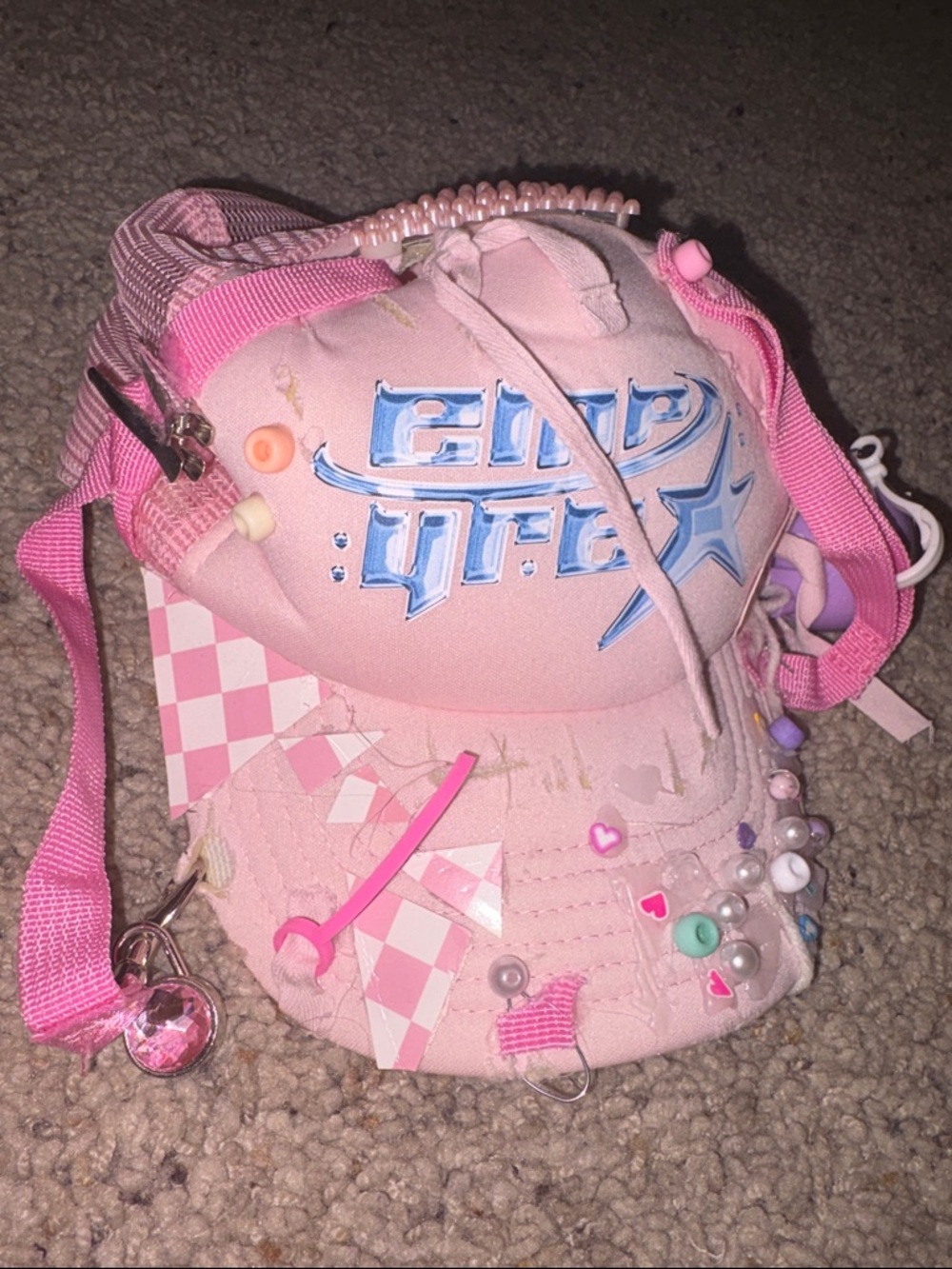 Empyre Pink Embellished Beaded Trucker Hat- HANDMADE